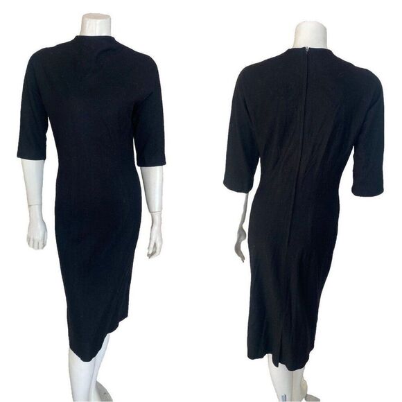 Vintage S. Eisenberg Dress California Black Wool Wiggle Small / Medium Sheath - Picture 1 of 9